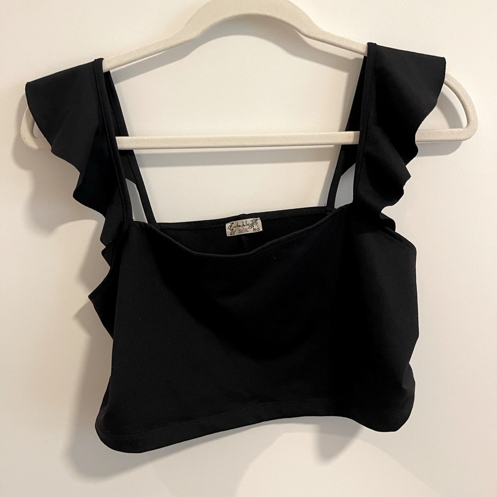 Free People - Elegant Black Ruffle Strap Top
